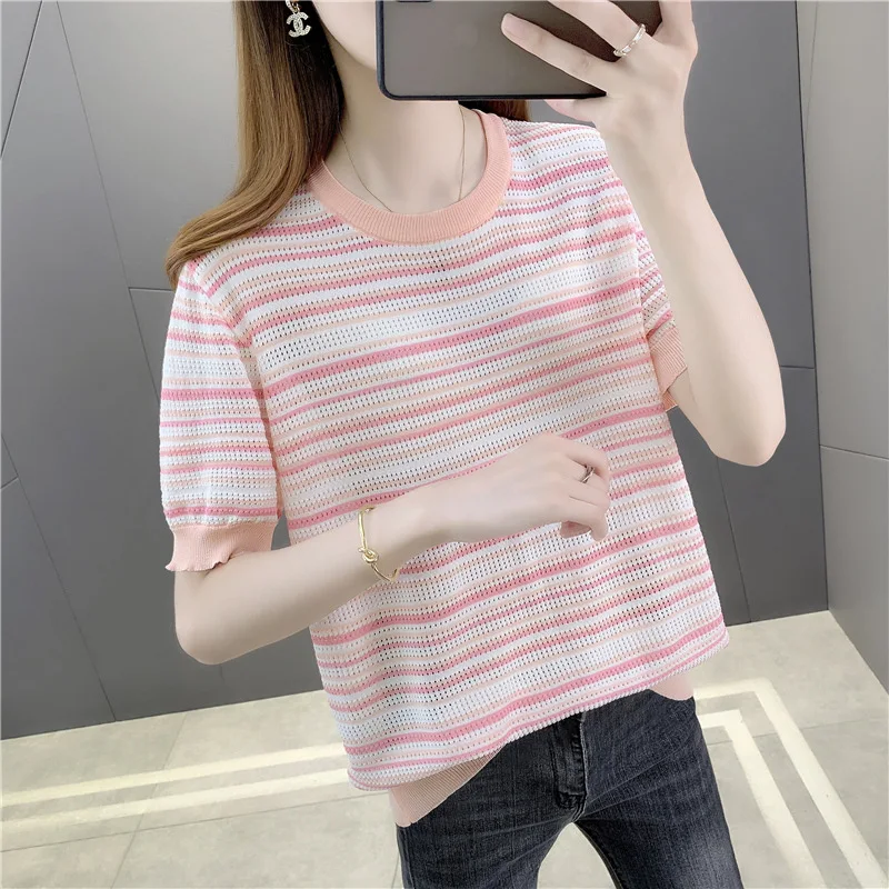

2022 Summer V Neck Short Sleeve T-shirt Women White