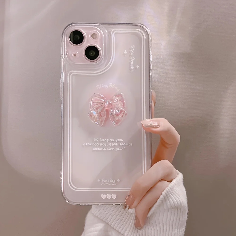 3D-прозрачный розовый чехол для телефона с бантом и блестками для Xiaomi 17 Pro Max 15 Ultra 15T Pro 14T 13 Mi 11 Lite 5G (art.: 3920dc390a03c) - 3920dc390a03c