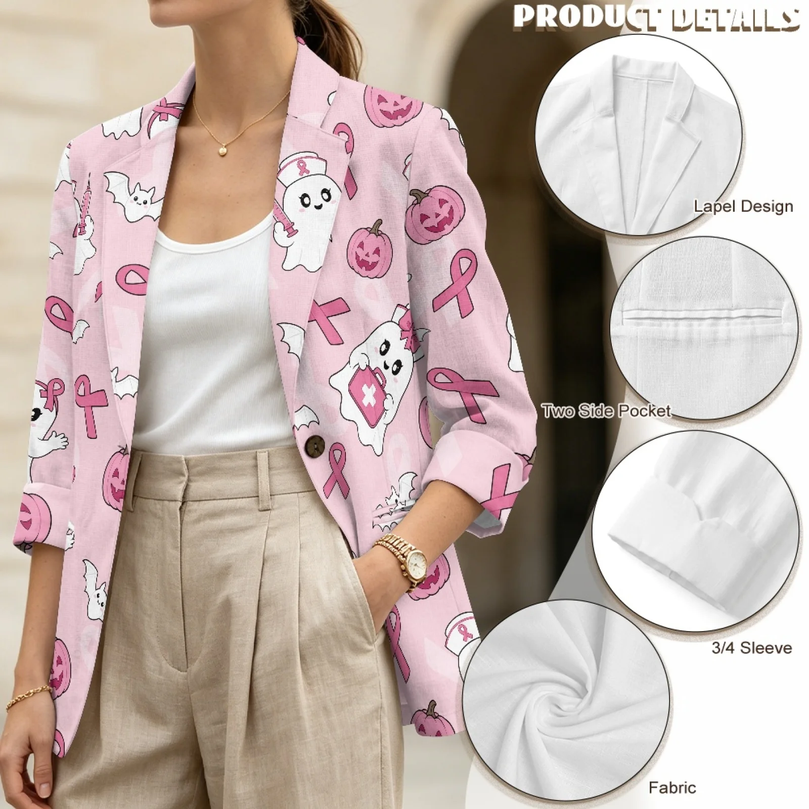 Фото Кардиганы PENSTROLL Pink Ghost Pumpkin в льняном стиле с открытым передом на пуговицах, размеры S-3XL, осенняя верхняя одежда для женщин, куртки для пляжного отдыха №5