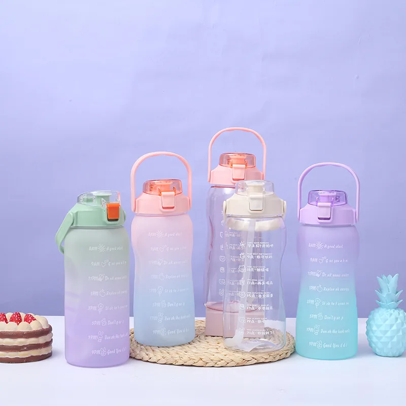 

1500ml Water Bottle with Straw Female Girls Large Portable Travel Bottles Sports Fitness Cup Summer Cold Water with Time Scale .