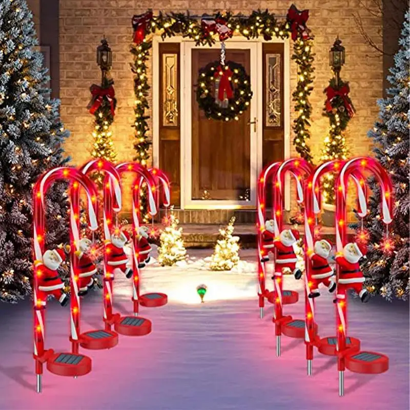

Solar Power Christmas Candy Cane Lights LED Garden Ground Plug Crutch Stake Lights New Year Room Decor Warm Atmosphere Light