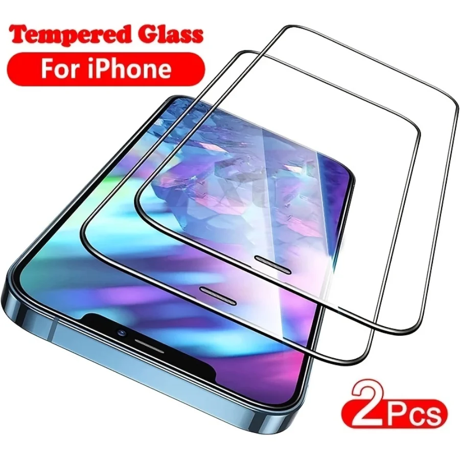 2pcs Full Cover Tempered Glass For IPhone 11 12 13 14 Pro Max Screen Protector For IPhone 7 8Plus X XR XS Max Protective Film