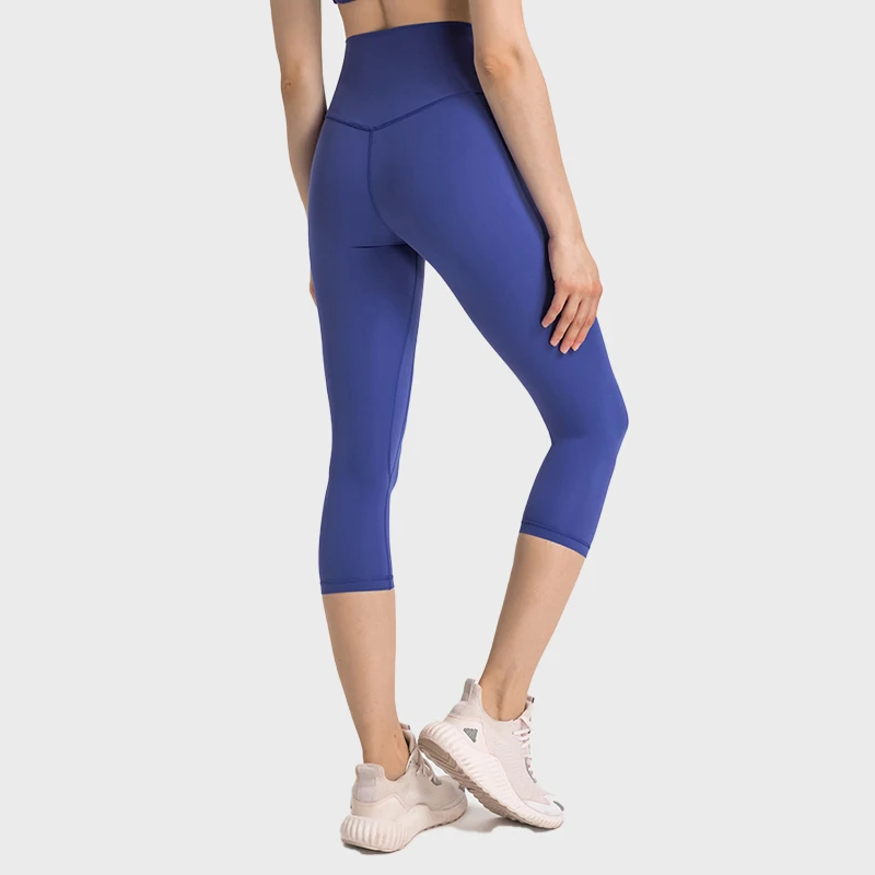 

With Logo Sports Leggings Summer Women's Nylon Seamless High Waist Yoga Pants Breathable Soft Hip Lifting Gym 7 Points Leggings