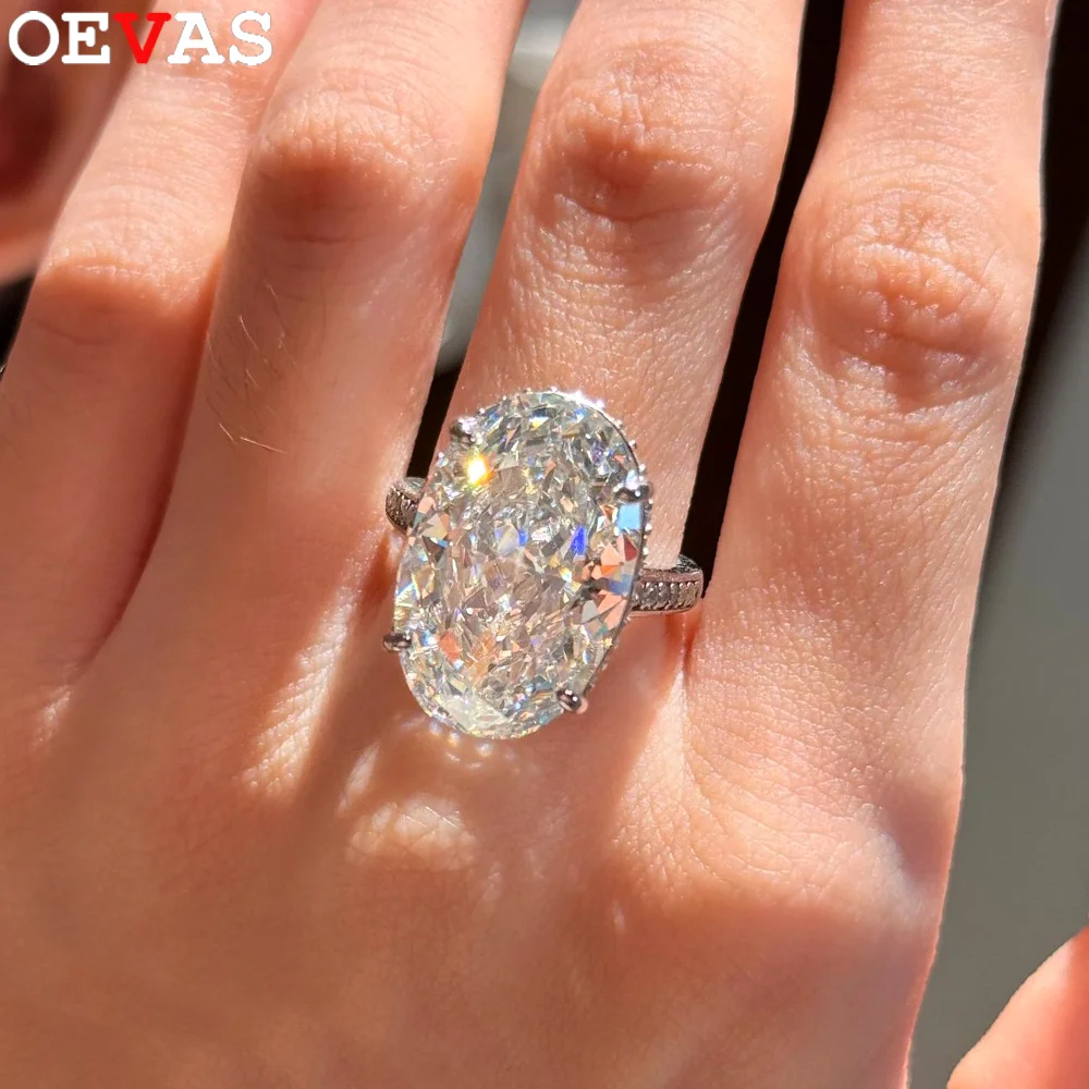 Фото OEVAS 20CT 13*20 мм кольцо с муассанитом овальной огранки для женщин S925 стерлингового серебра D цвет лабораторный бриллиант сверкающие свадебные ювелирные украшения №1