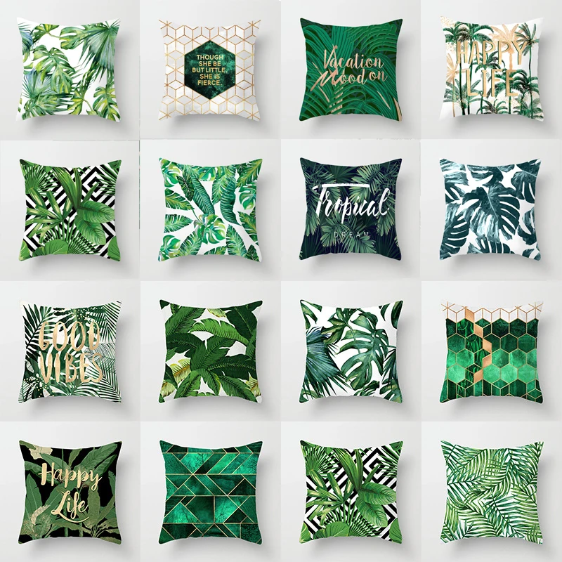 

45x45cm Embrace Tropical Plants Pillowcase Decorative Pillowcase Green Leaf Pillowcase Square Home