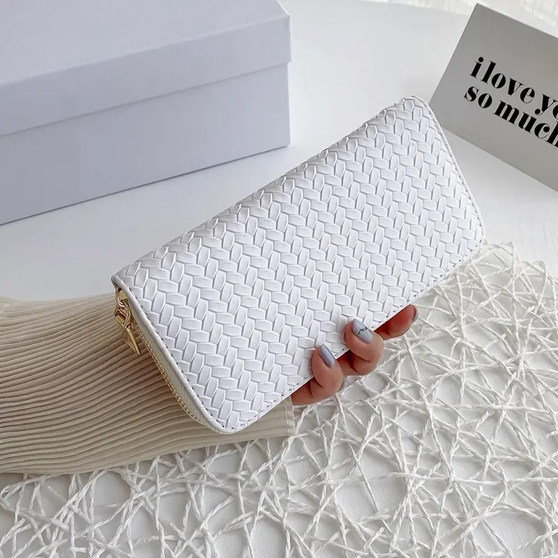 Women Wallet Lady Clutch Leather Weave Zipper Female Wallets Long Length Card Holder Phone Bag Money Coin Pocket Ladies Purses