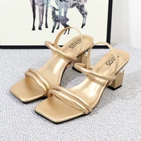 womens sandals for 2022 with thick heel and elastic band style solid color fashion open toe plus size ladies shoes and sandals