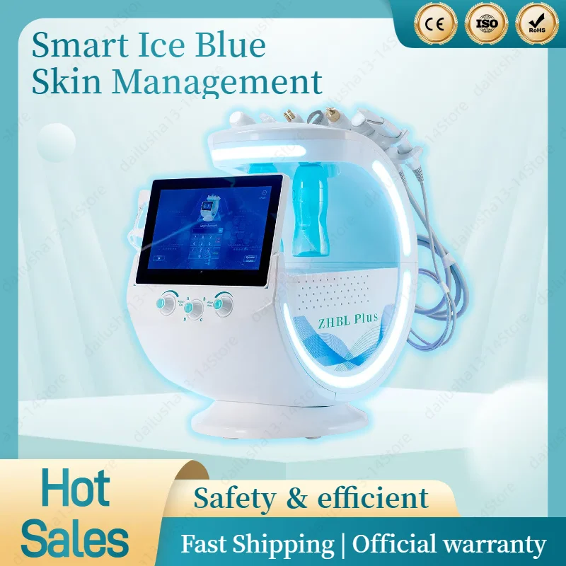 Умный лечебный аппарат голубого цвета для ухода за кожей лица 7 в 1 aqua пилинг