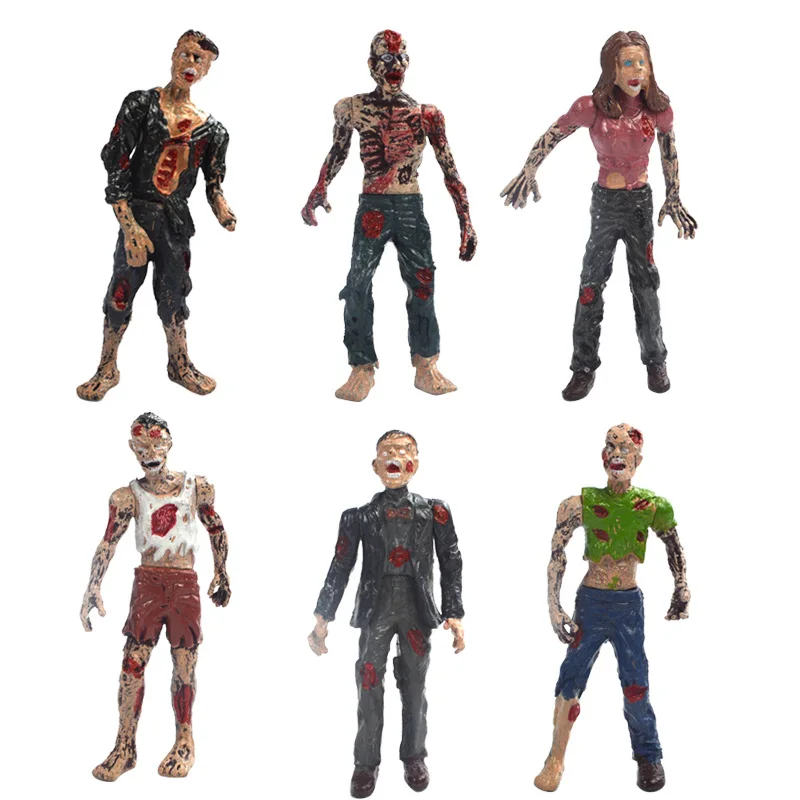 

6pcs/lot 10cm Zombie Walking Dead 5 Jointed Dolls Action Figures Toys Military Soldier Model Terror Static Models Toys For Boys
