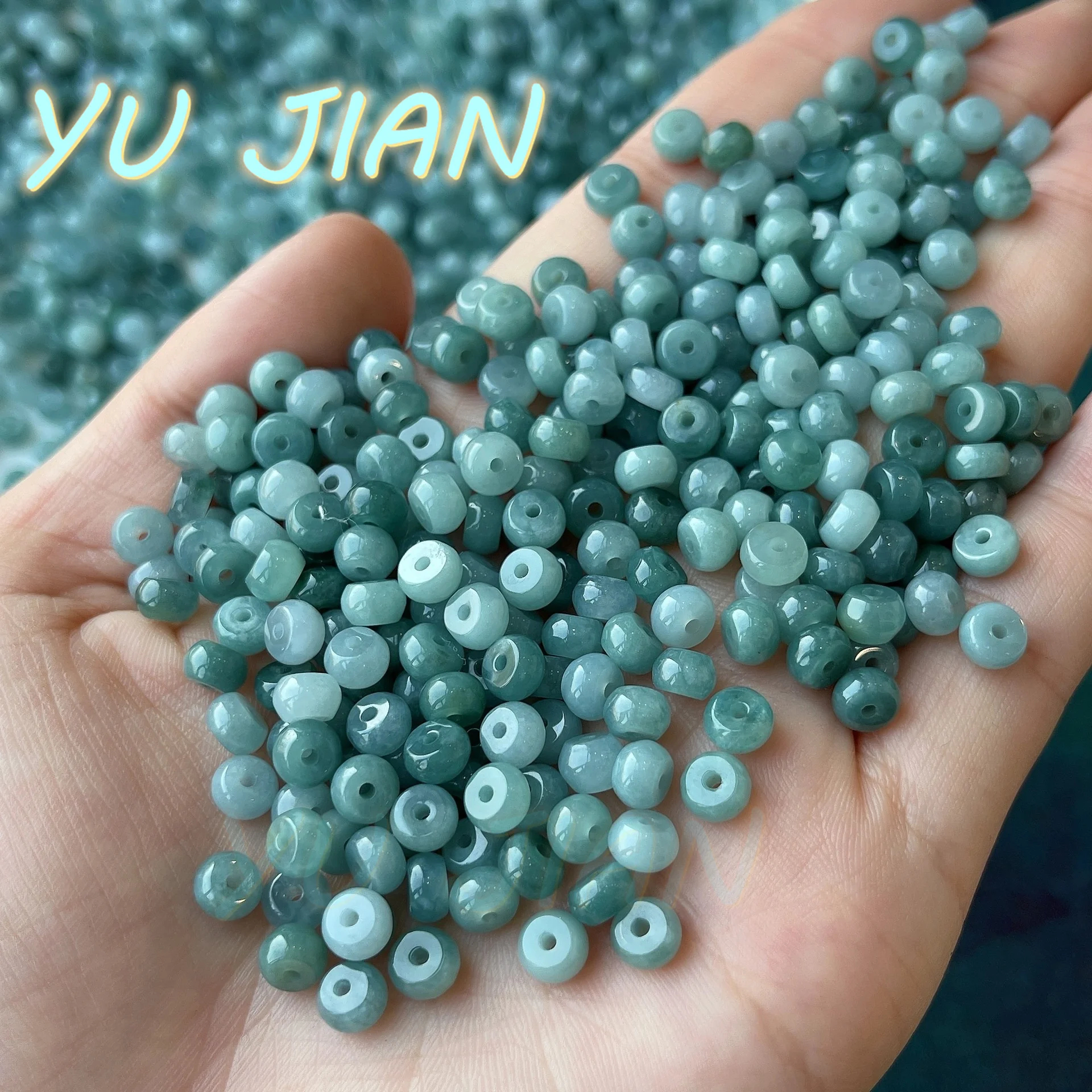

Quality Real Jade Natural Emerald Oily Blue Aqua Jadeite Accessories DIY Handmade Chain Hand Ring Scattered Beads Fine Jewelry