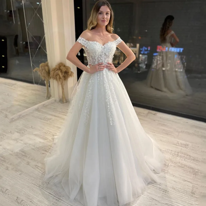 

Modern Handcraft Wedding Dress Sweetheat Sleeveless Bridal Gowns A-line Appliques Illusion Brides Dresses Vestido De Novia