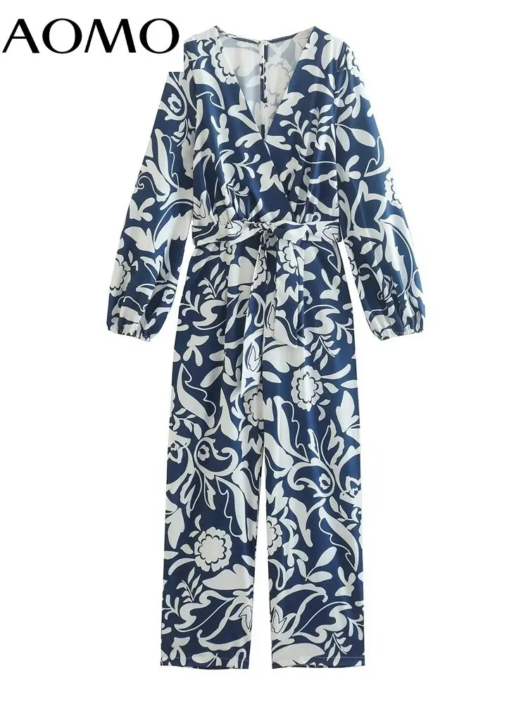 

Женский Длинный комбинезон с принтом AOMO, повседневный комбинезон с длинным рукавом и вырезом лодочкой, модель XN104A, 2022