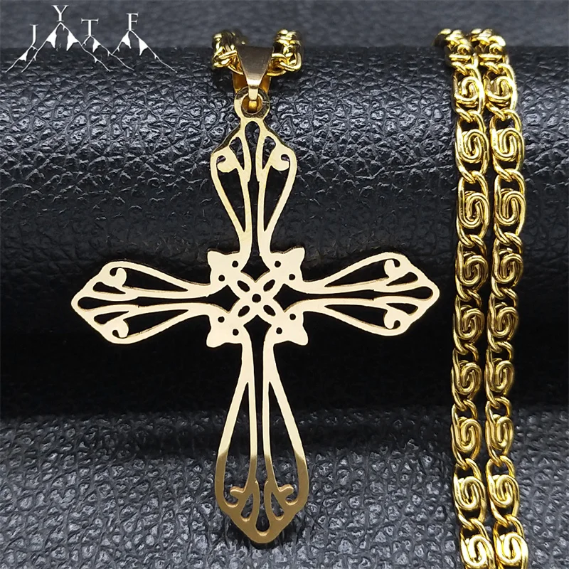 

Christian Hollow Cross Gold Plated Necklace for Women Men Gold Color Religion Chain Necklaces Jewelry Gift Cruz collar N8081S05