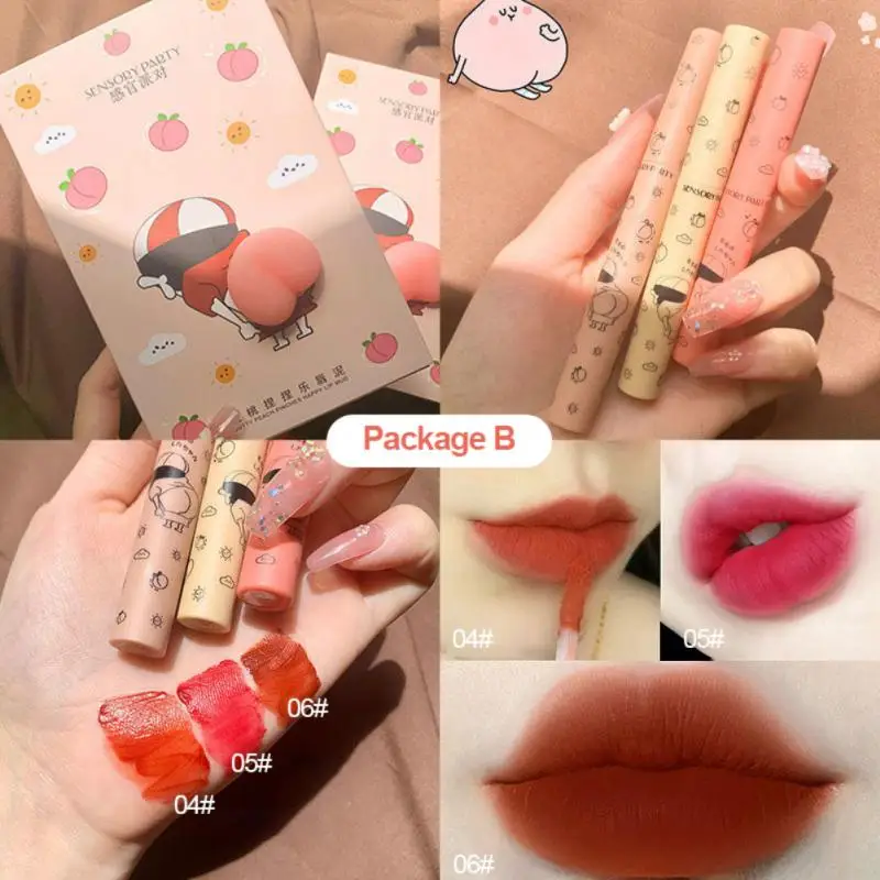 

3colors/Set Matte Lipstick Kits Peach Velvet Lip Mud Lip Glaze Non-fading Lip Glaze Long Lasting Makeup Girls Cosmetic Set TSLM1