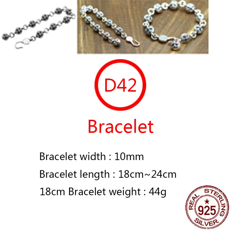 

D42 S925 sterling silver bracelet couple personality retro punk hip-hop style cross round beads simple shape birthday gift