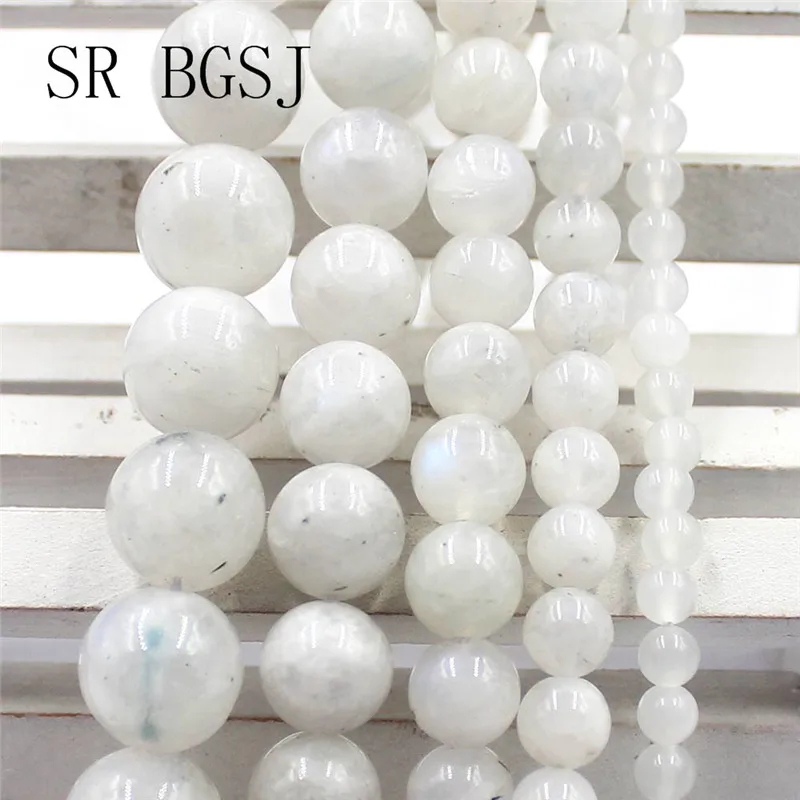 

4 6 8 10 12mm Wholesale 2A White Moon Stone Gems Natural Round Jewelry Making DIY Loose Beads Strand 15"