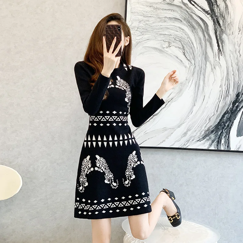 

High Quality 2023 Elegant Contrast Color Design Women Dress Female Evening Party Autumn Winter Crop Top Clothes Casual Y2k Robe