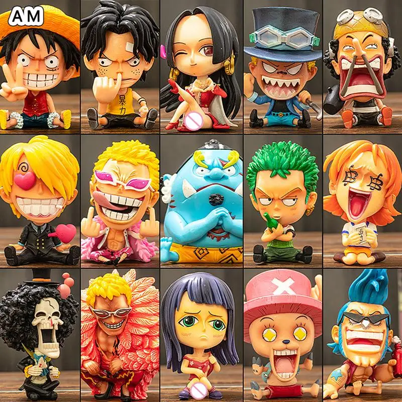 

9cm Anime Mini Figure ONE PIECE Sitting Big Head Collection Decoration model Toys gift for children