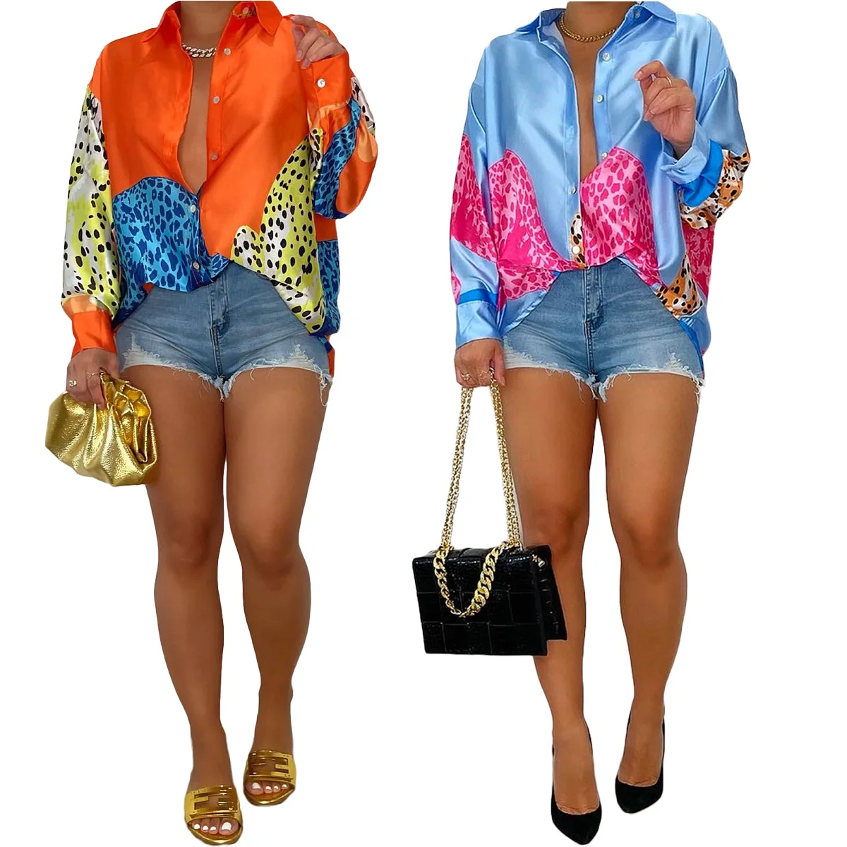 

Elegant Blouse Women Leopard Print Long-sleeved Single-breasted Shirt New for Autumn 2022 Streetwear Fashion Mid-length Tops