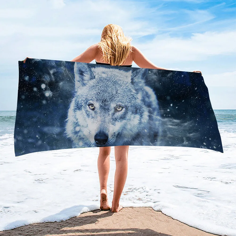 

New 3d Animal Wolf Print Beach Towel for Adult Kids Soft Water Absorbing Breathable Quick-Dry Bath Towel Shower Towel Blanket