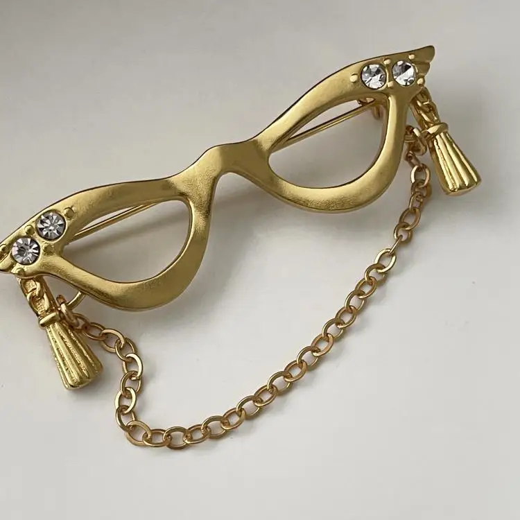 European and American vintage glasses chain, red blue zircon brooch