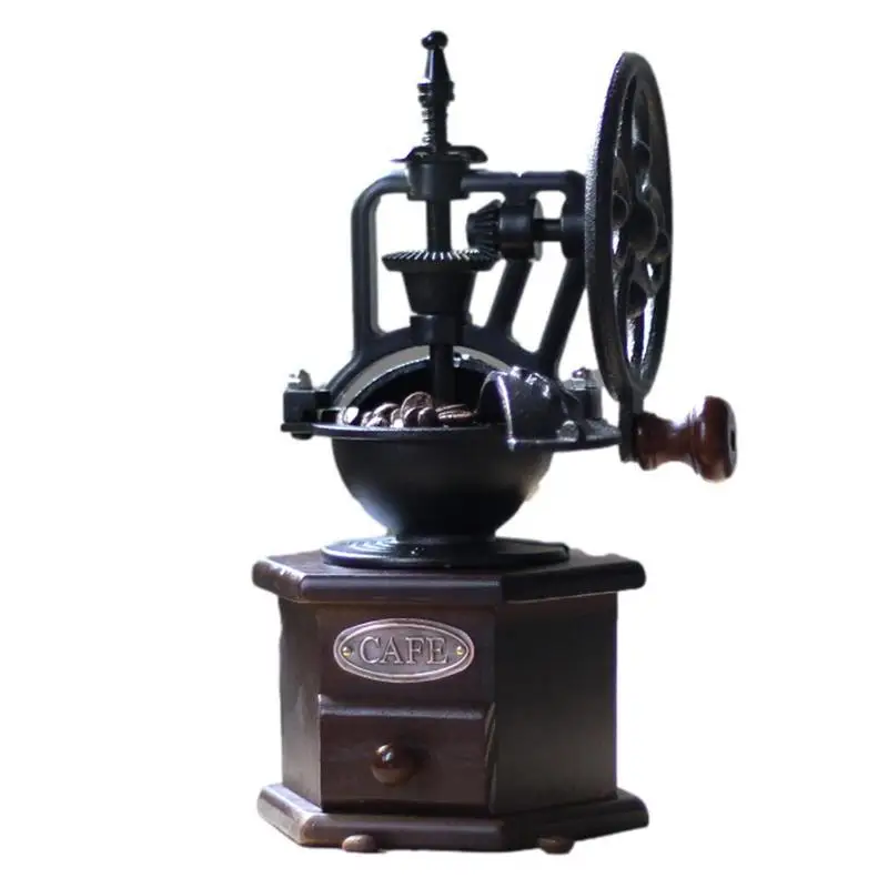 

Manual Coffee Grinder Wooden Coffee Hand Grinder Antique Style Coffee Iron Roller With Built-In Polygonal Adjuster To Keep