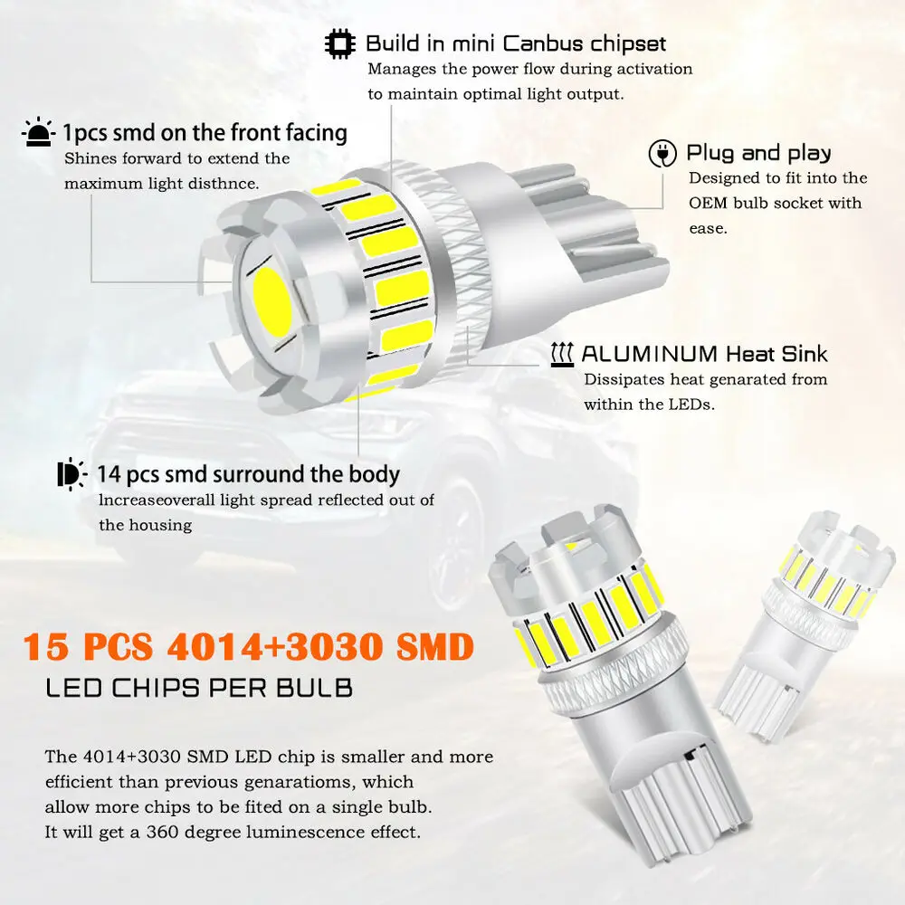 14Smd-4014 + 1Smd-3030 светодиодные лампы заднего хода для номерного знака белые T15 T10 |