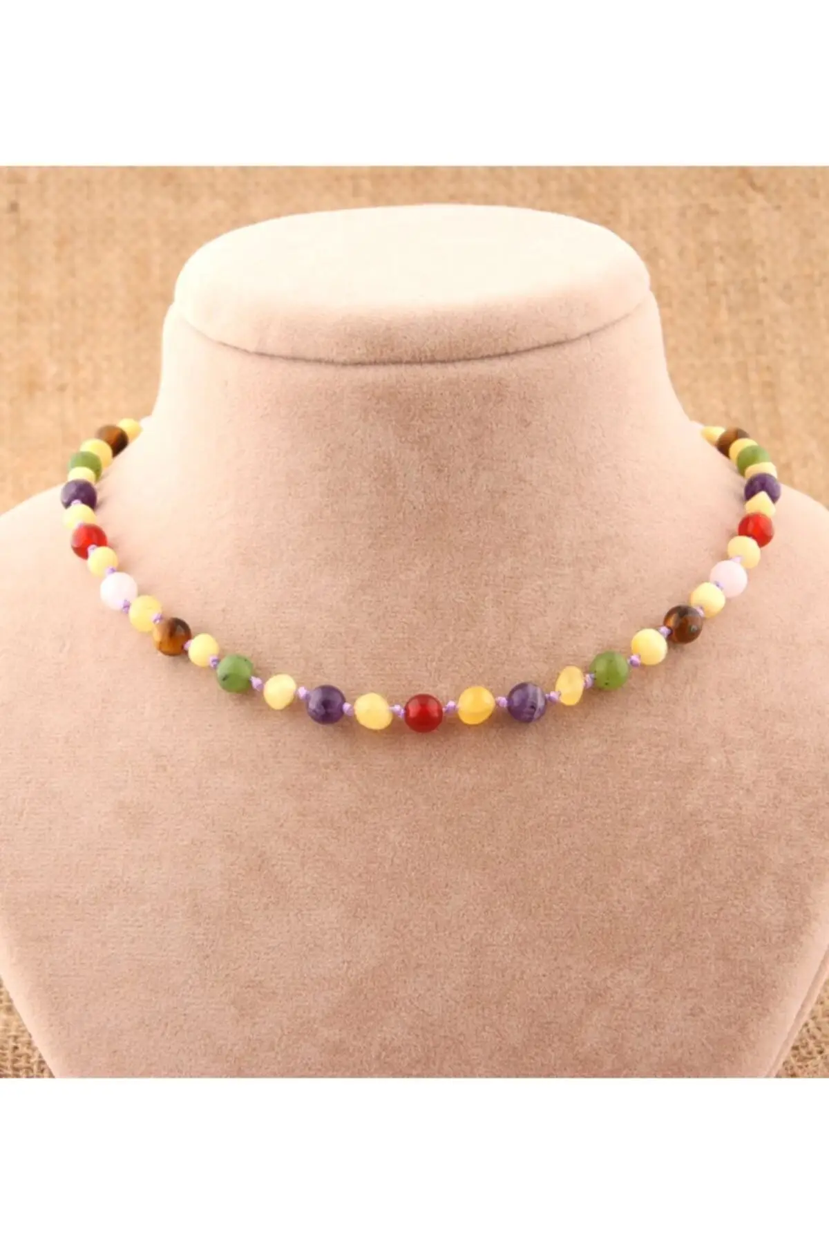 

Детское ожерелье из натурального камня, янтарный, Нефритовый, тигровый глаз, аметист, розовый кварц, ювелирные изделия и аксессуары