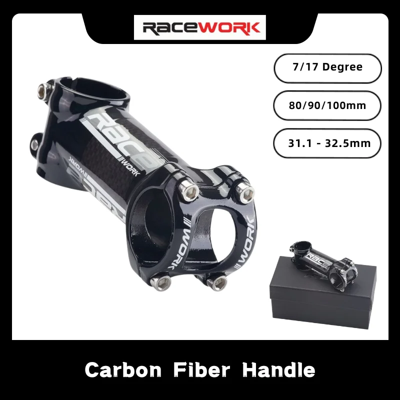 RACEWORK Bicycle Stem Carbon Fiber Aluminum 7/17 Degree MTB 