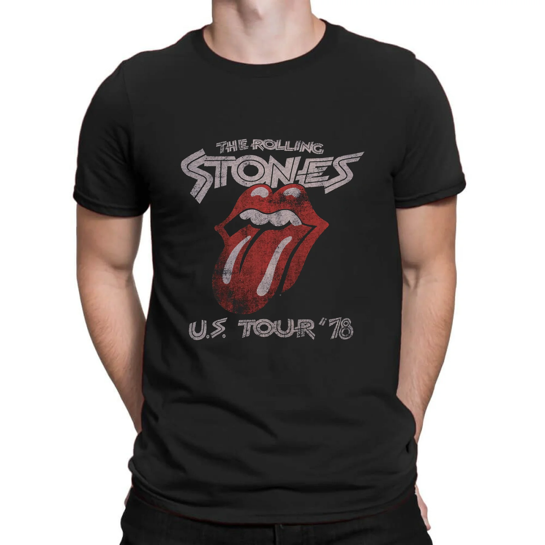 

2023 Hot Sale Summer 100% Cotton The Rolling Stones Legendary Black T Shirt Men Short Sleeves Cool Hip Hop Streetwear T-shirt