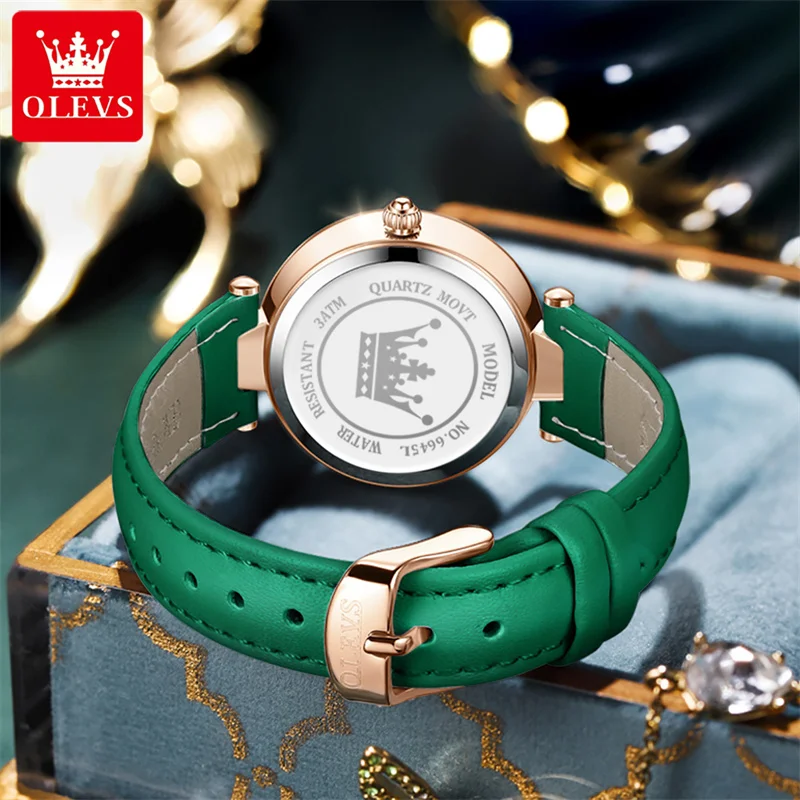OLEVS High Quality Diamond Quartz Watch Top Brand Luxury Fashion Waterproof Ladies Watches Leather Strap Wristwatch for Women