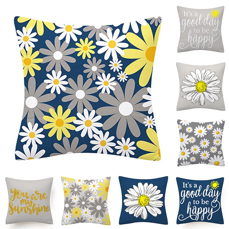 

Nordic Yellow Cushion Cover Daisies Pillowcase Home Nap Mat Decoration Throw Pillow 45*45Cm Polyester