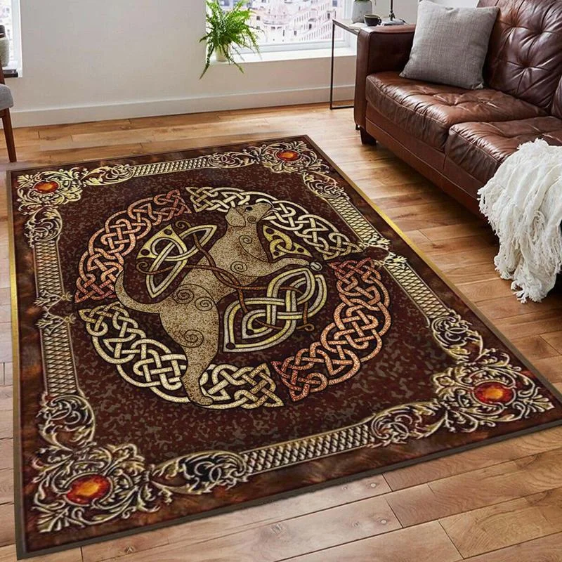 

Bathroom Celtic Square Area Rug Carpet for Living Room Bedroom Child Room Play Rug Hound Horse Pattern Area Rug for Living Room