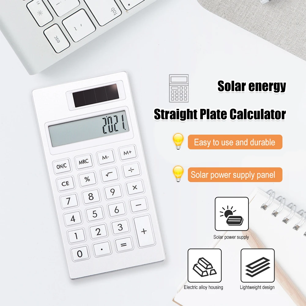 12 Digits Large Display Desktop Calculator Solar And Battery Dual Power Crystal Button Calculator Large Screen Ultra Thin