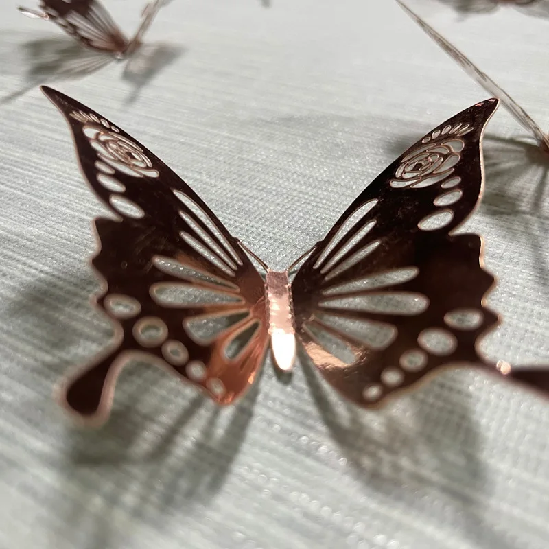 

12 шт. 3D трехмерные полые украшения в виде бабочки серебряные розовые золотые металлические бумажные настенные наклейки Свадебный декор