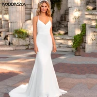 classic soft satin mermaid wedding dresses strapless criss cross back bride dresses simple wedding gowns sweep train for women