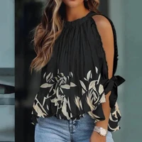 new women tops contrast color vintage style halter neck hollow out leaf pattern summer blouse