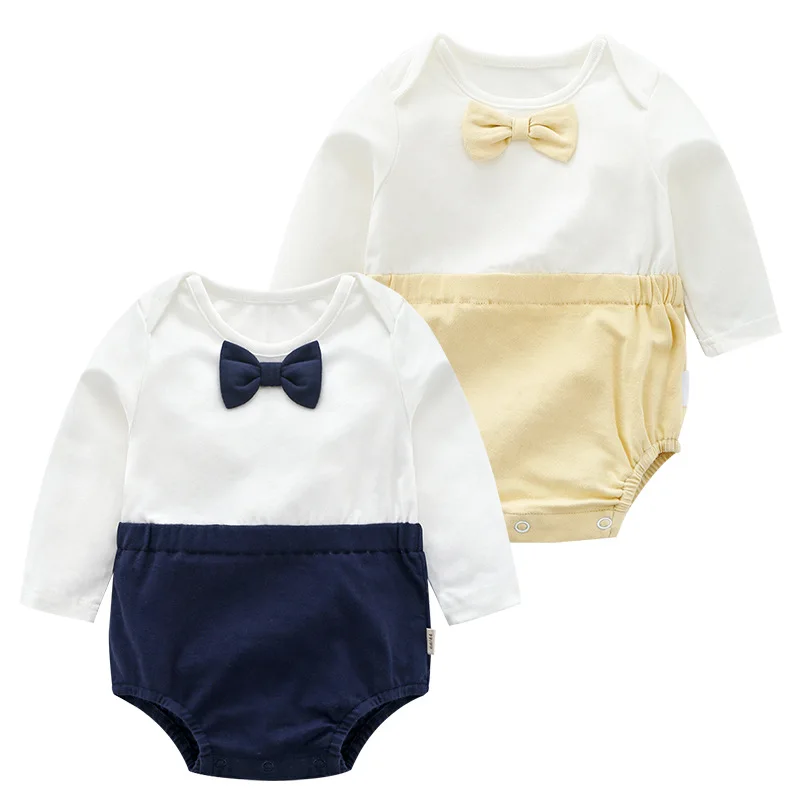 

New cute color matching male treasure long-sleeved bag fart clothing triangle romper baby romper gentleman romper