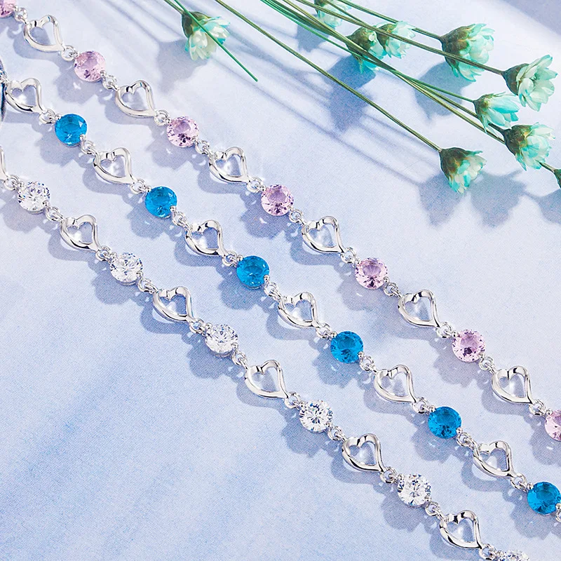 

Genuine 925 Sterling Silver Blue Sapphire Charm Bracelets GDTC Party Pulseira Feminina African Jewelry Silver Bracelets Women