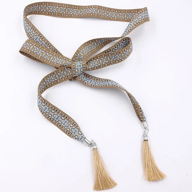 Plus Size Long Vintage Boho Ethnic Chic Fabric Tassels Chains Belts Bandage Waistband Sashes Headwear For Women Waist Belt