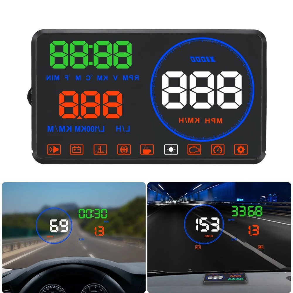 

5.5" Car HUD Head Up Display OBD2 Interface Speeding Warning HD Image Reflection