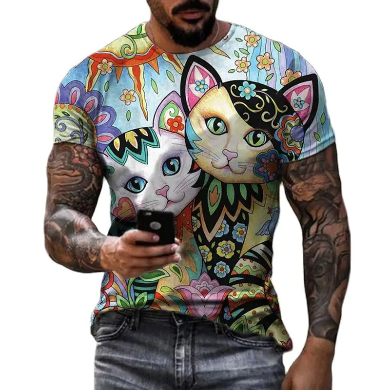 Футболка мужская оверсайз с 3D принтом Повседневная Свободная рубашка круглым