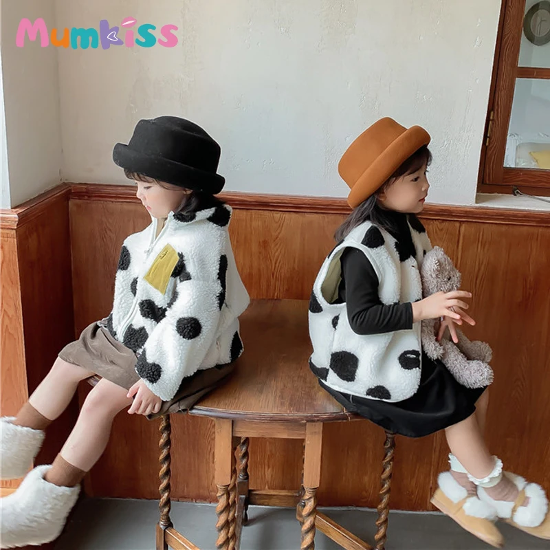 

Детский жилет и пальто Mumkiss на зиму, из чистой флисовой ткани, повседневный тип, в стиле коровы, плюс плотная Вельветовая одежда для маленьки...