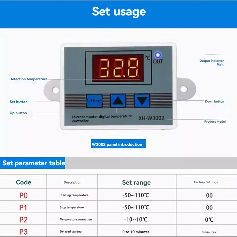 Профессиональный цифровой светодиодный регулятор температуры W3002 12 В 10 А