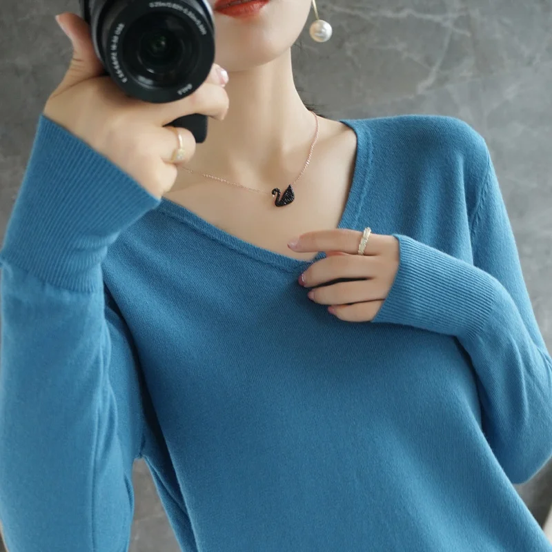

Hot sale Women Sweater Autumn Winter V-neck Knitwear Long Sleeve Loose Cashmere Sweater Pullovers Lady Cheap Quality Jumper Knit