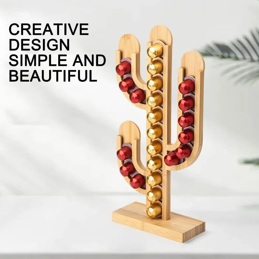 

Wood Coffee Capsule Holder Bamboo Coffee Pod Rack Creative Cactus Dispenser Coffee Dispensing Tower Stand Fits