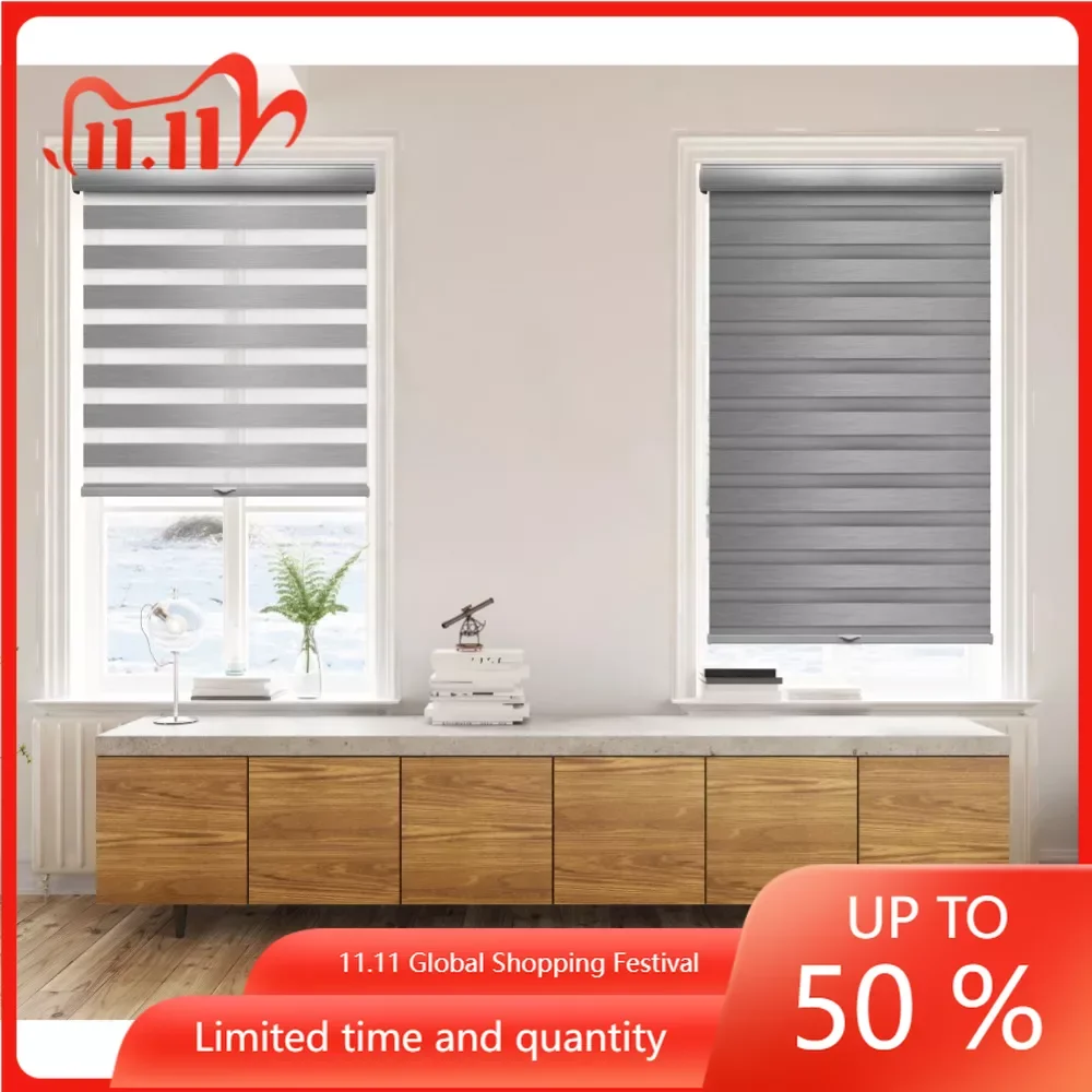 

Grey Curtains Roller Blinds for Window Rolls Blackout Cord-Free Zebra Blinds Fabric Roller 36” X72“ Curtain for Bed Room Decor