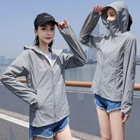 free shipping women breathable sunscreen clothes anti ultraviolet jacket with hooded zipper blue pink white coat