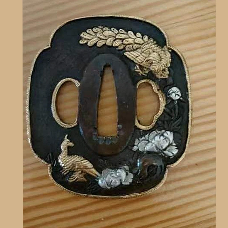 

Hige gold Copper Peony Peacock tsuba for For Japanese KATANA WAKIZASHI TANTO