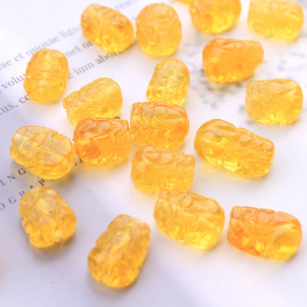 10PCS Natural Amber Carved Pixiu Beads Lucky Amulet Jewelry Handmade DIY Accessories For jewelry making design wholesale